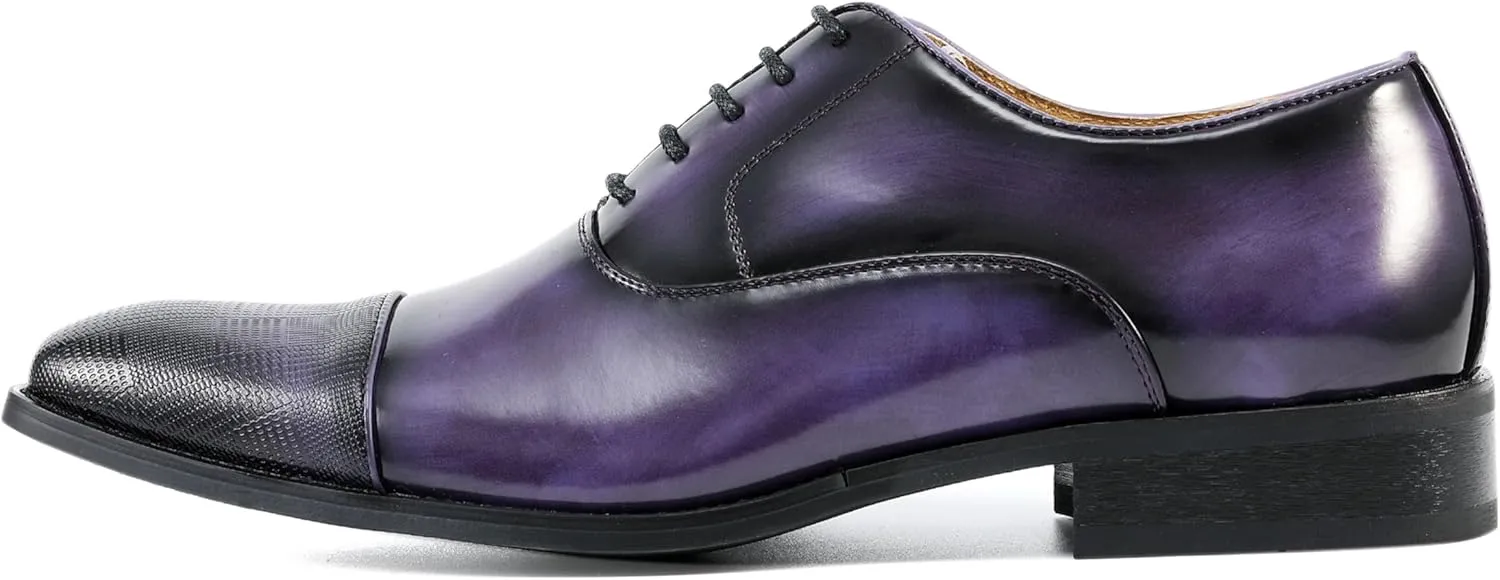 Amali Oxford Dress Shoes for Men with Textured Cap Toe, Men's Oxford Shoes Made from Premium PU Leather, Versatile Formal Footwear for All Occasions
