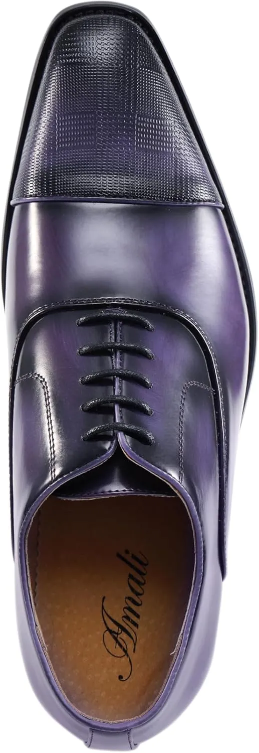 Amali Oxford Dress Shoes for Men with Textured Cap Toe, Men's Oxford Shoes Made from Premium PU Leather, Versatile Formal Footwear for All Occasions
