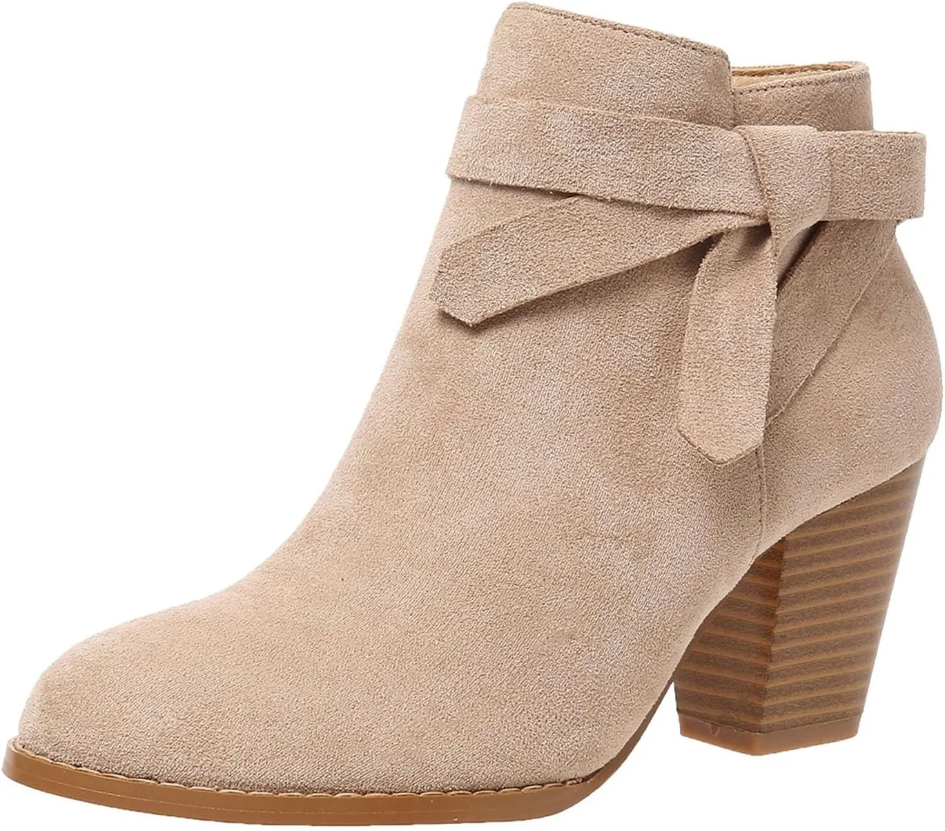 Ankle Boots for Women Women's Tie Knot Ankle Boots Closed Toe Stacked Heel Booties Pointed Toe Side Zipper Shoes
