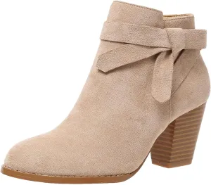 Ankle Boots for Women Women's Tie Knot Ankle Boots Closed Toe Stacked Heel Booties Pointed Toe Side Zipper Shoes