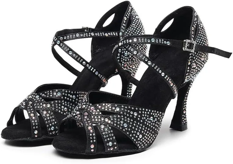 AOQUNFS Women Rhinestones Latin Dance Shoes Ballroom Salsa Performance Wedding Dancing Shoes,Z024