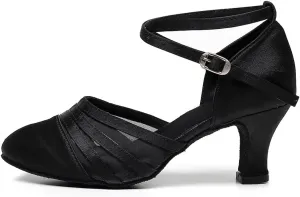 AOQUNFS Women's Ballroom Dance Shoes Satin Closed Toe Latin Salsa Performance Dance Shoes