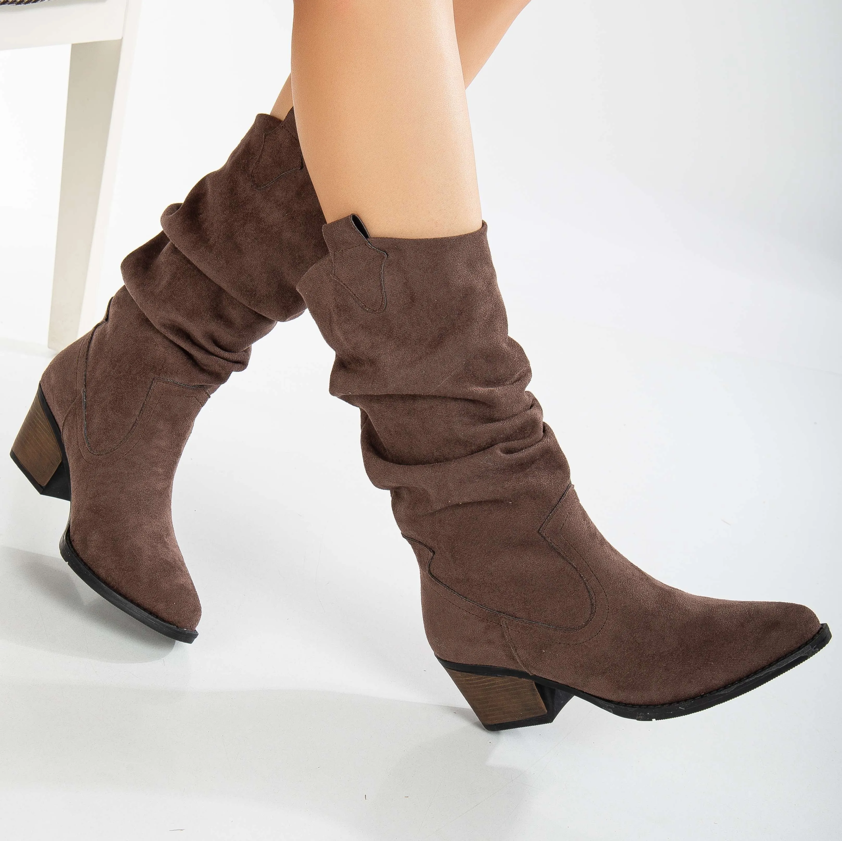 Bonnie - Brown Suede Slouch Western Boots