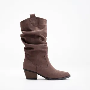 Bonnie - Brown Suede Slouch Western Boots