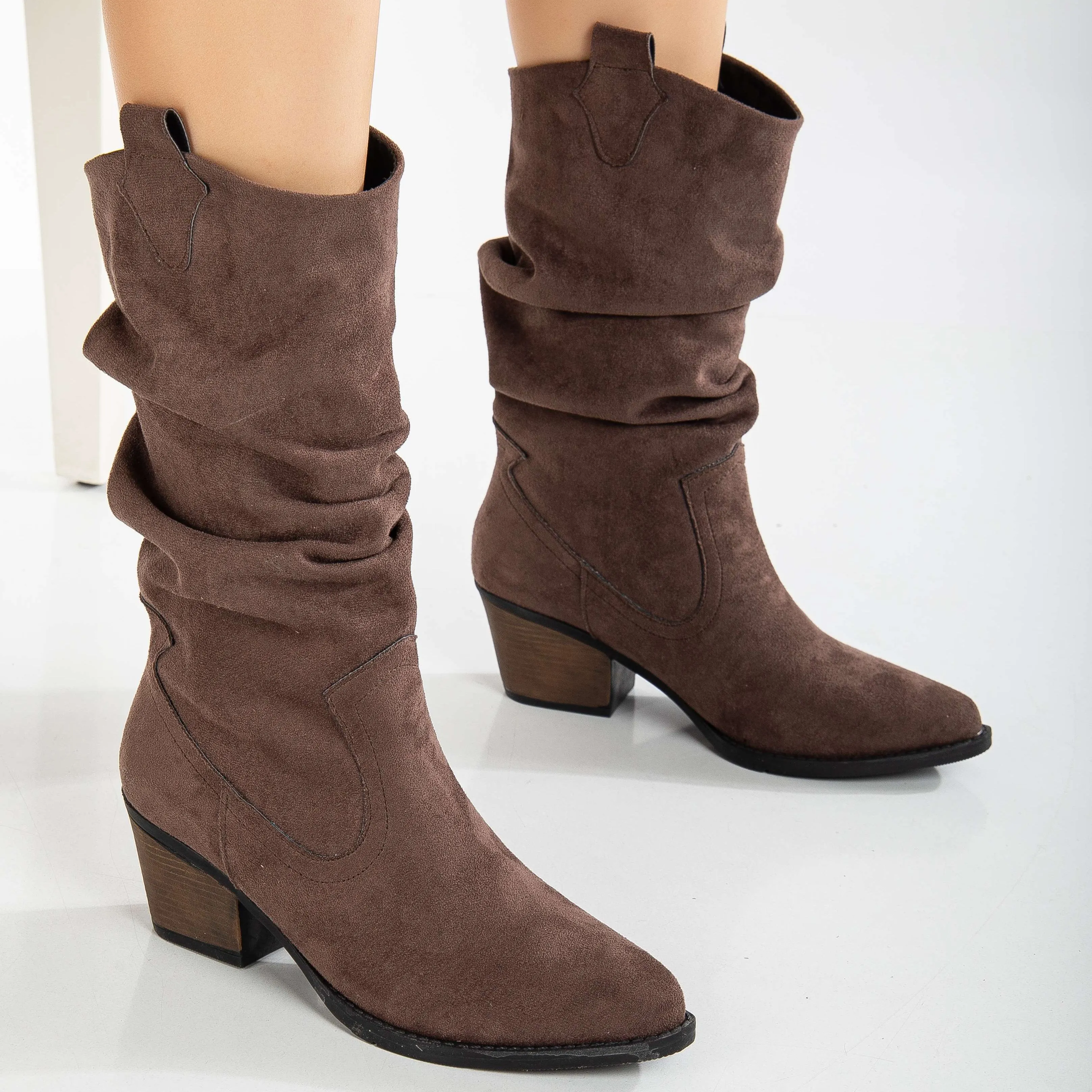 Bonnie - Brown Suede Slouch Western Boots