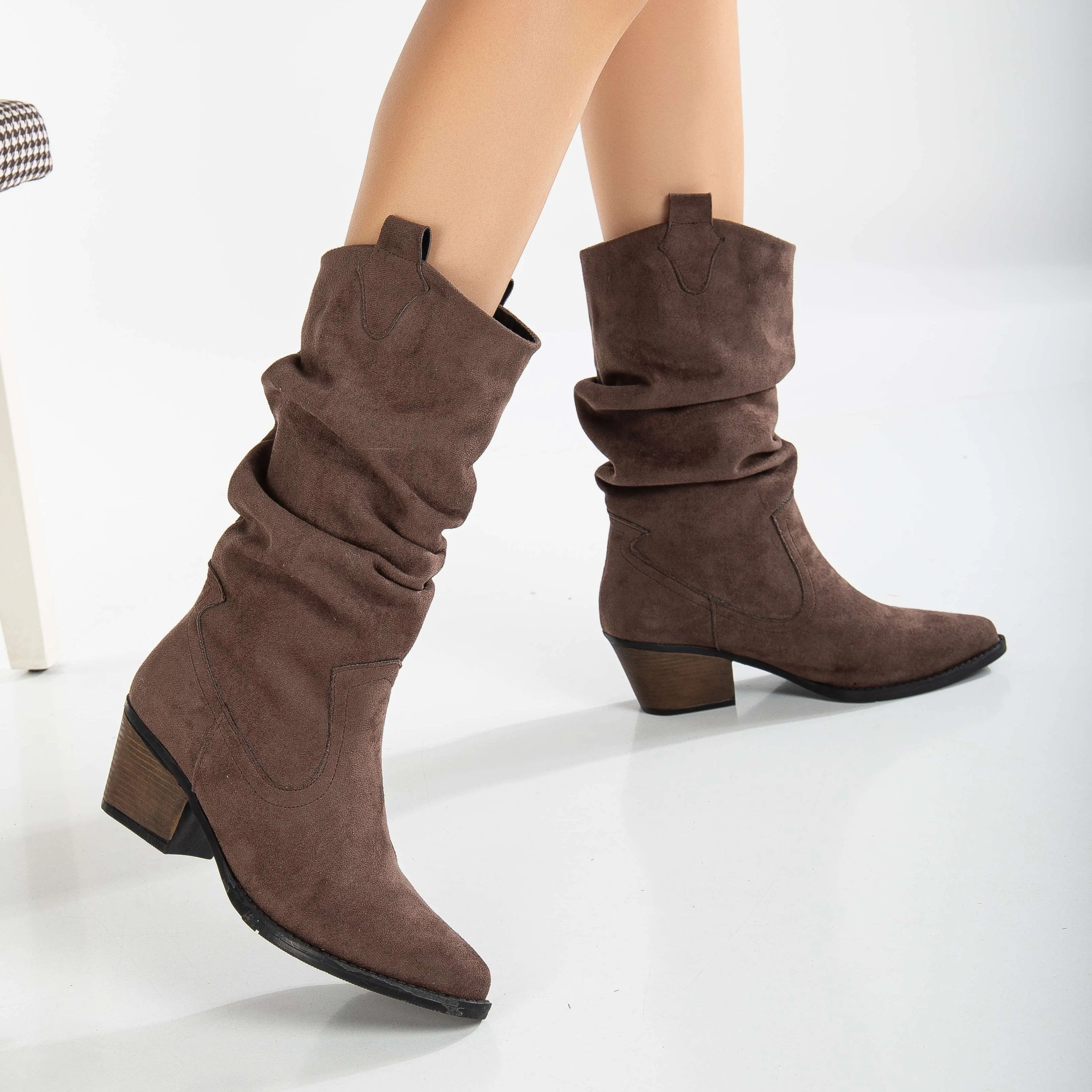 Bonnie - Brown Suede Slouch Western Boots