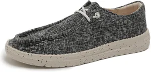 Canvas Deck Shoes Mens,Classic Lightweight Breathable Men Loafers,Casual Comfy Soft Slip On Boat Shoes for Men,Slip Resistant,All Weather Rubber Soles