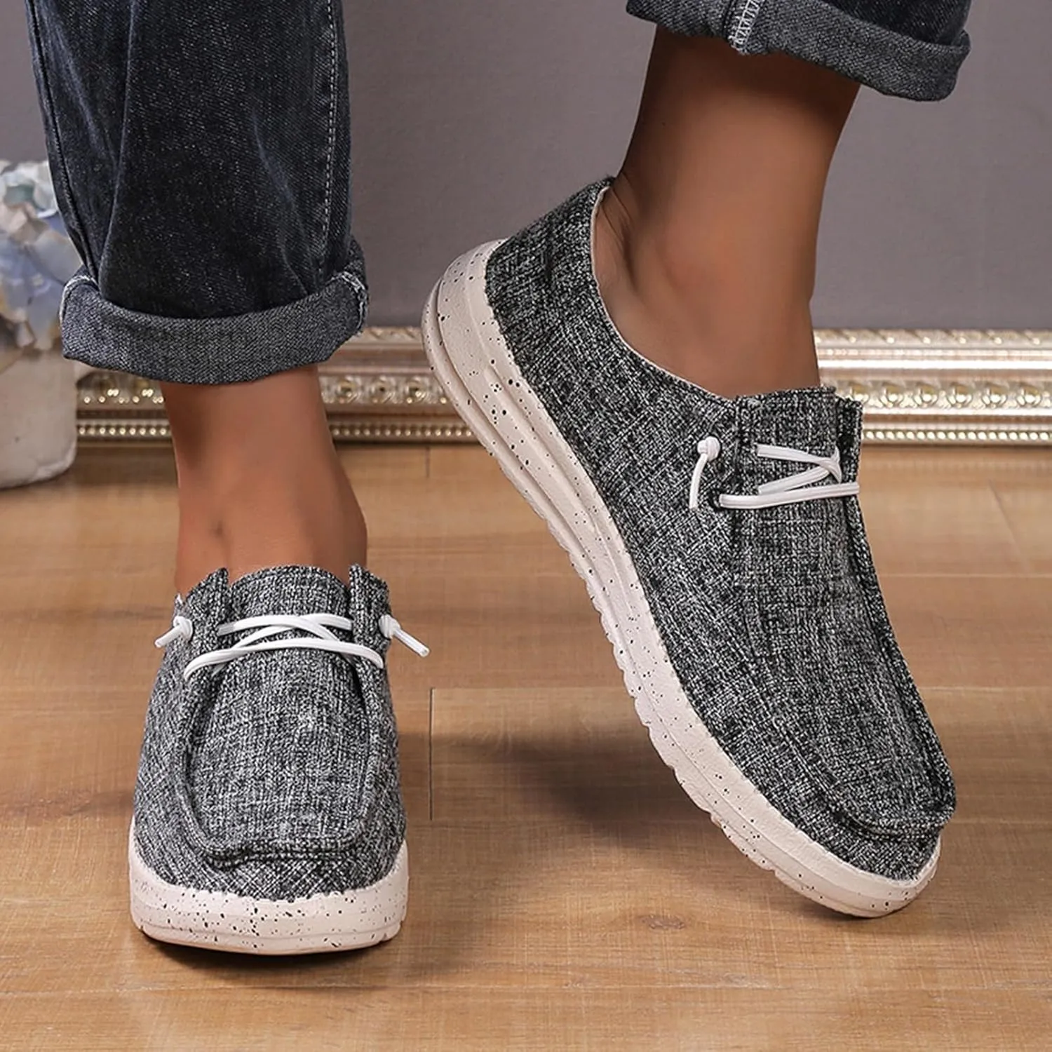 Canvas Deck Shoes Mens,Classic Lightweight Breathable Men Loafers,Casual Comfy Soft Slip On Boat Shoes for Men,Slip Resistant,All Weather Rubber Soles