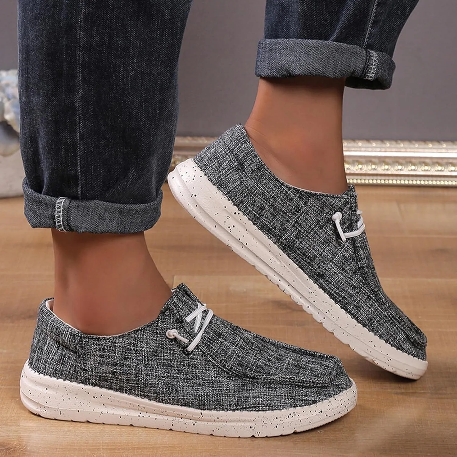 Canvas Deck Shoes Mens,Classic Lightweight Breathable Men Loafers,Casual Comfy Soft Slip On Boat Shoes for Men,Slip Resistant,All Weather Rubber Soles
