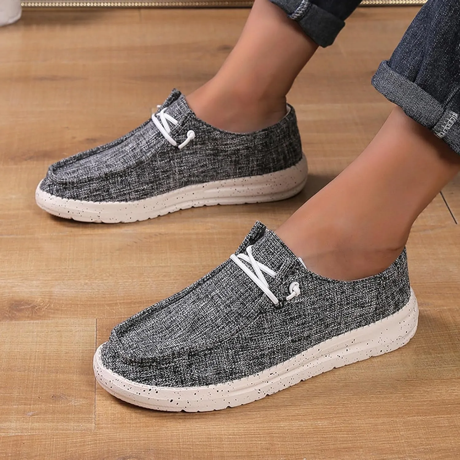 Canvas Deck Shoes Mens,Classic Lightweight Breathable Men Loafers,Casual Comfy Soft Slip On Boat Shoes for Men,Slip Resistant,All Weather Rubber Soles