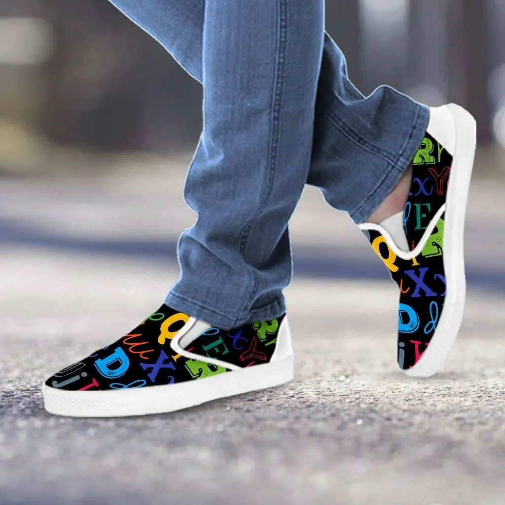 Colorful Alphabet Grade School Teacher Slip-on Shoes