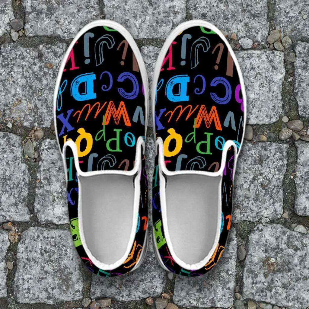 Colorful Alphabet Grade School Teacher Slip-on Shoes