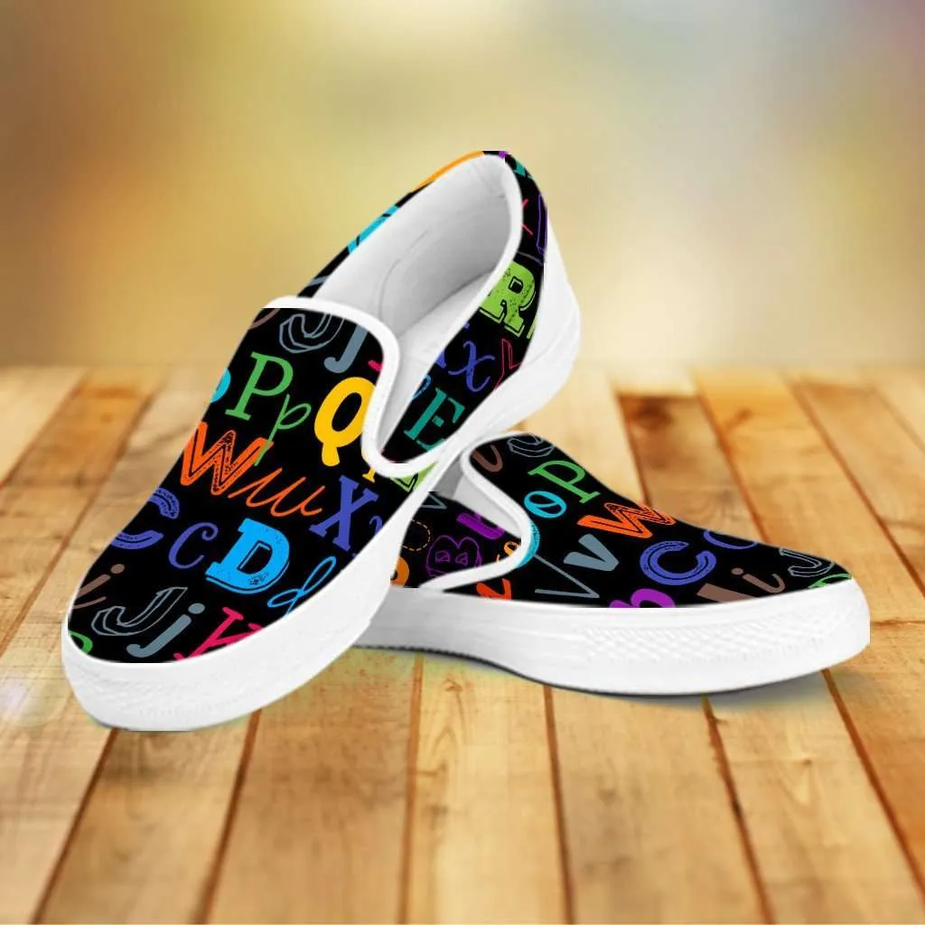 Colorful Alphabet Grade School Teacher Slip-on Shoes