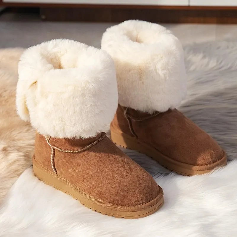 Fleece Wool Button Warm Snow Boots