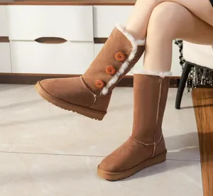 Fleece Wool Button Warm Snow Boots