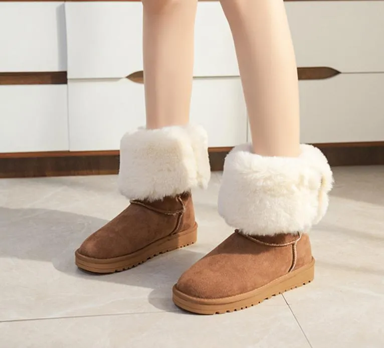 Fleece Wool Button Warm Snow Boots