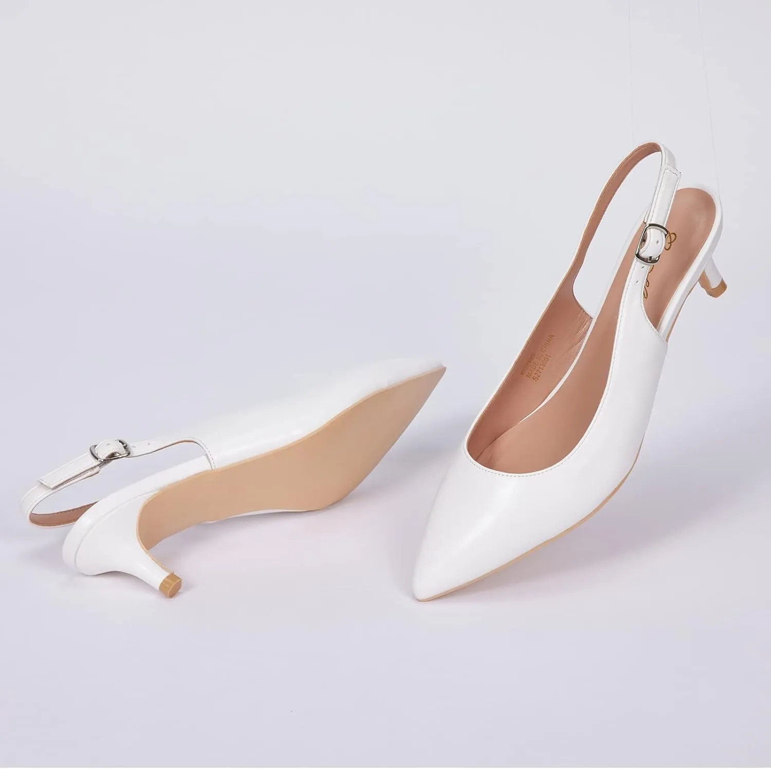 GENSHUO Low Kitten Heels Women's Slingback Dressy Pumps Pointed Closed Toe Ankle Strap Elegant Wedding Pumps Formal Comfortable Shoes