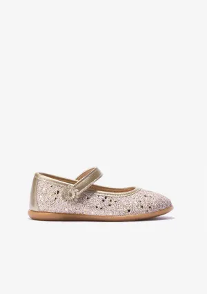 Girl's Platinum Adherent Strip Glitter Ballerinas