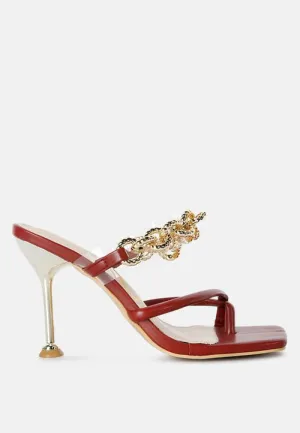 Glamorous Link Chain Embellished Heel Sandals by Social Bee
