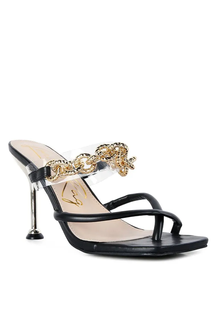 Glamorous Link Chain Embellished Heel Sandals by Social Bee