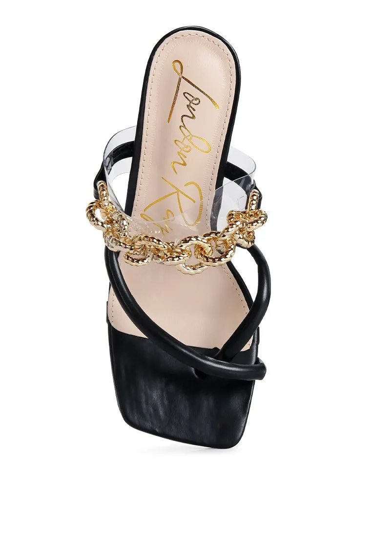 Glamorous Link Chain Embellished Heel Sandals by Social Bee