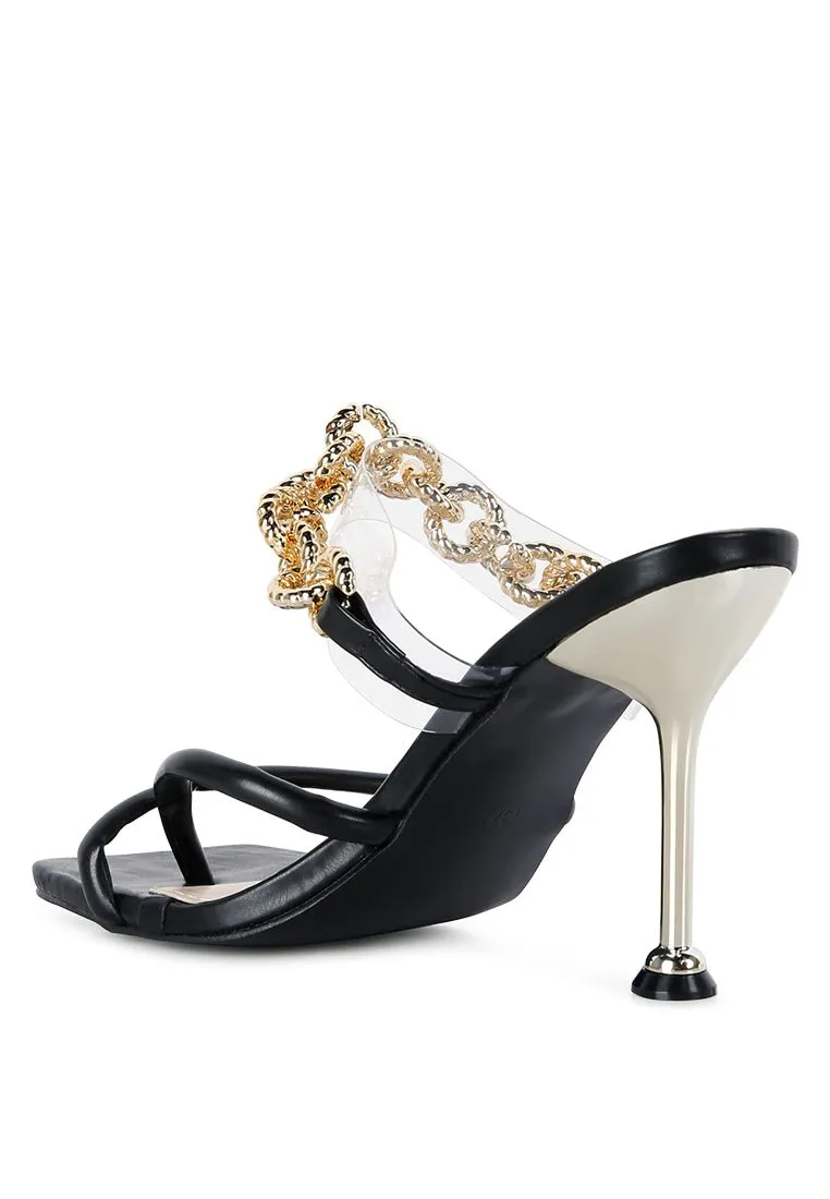Glamorous Link Chain Embellished Heel Sandals by Social Bee