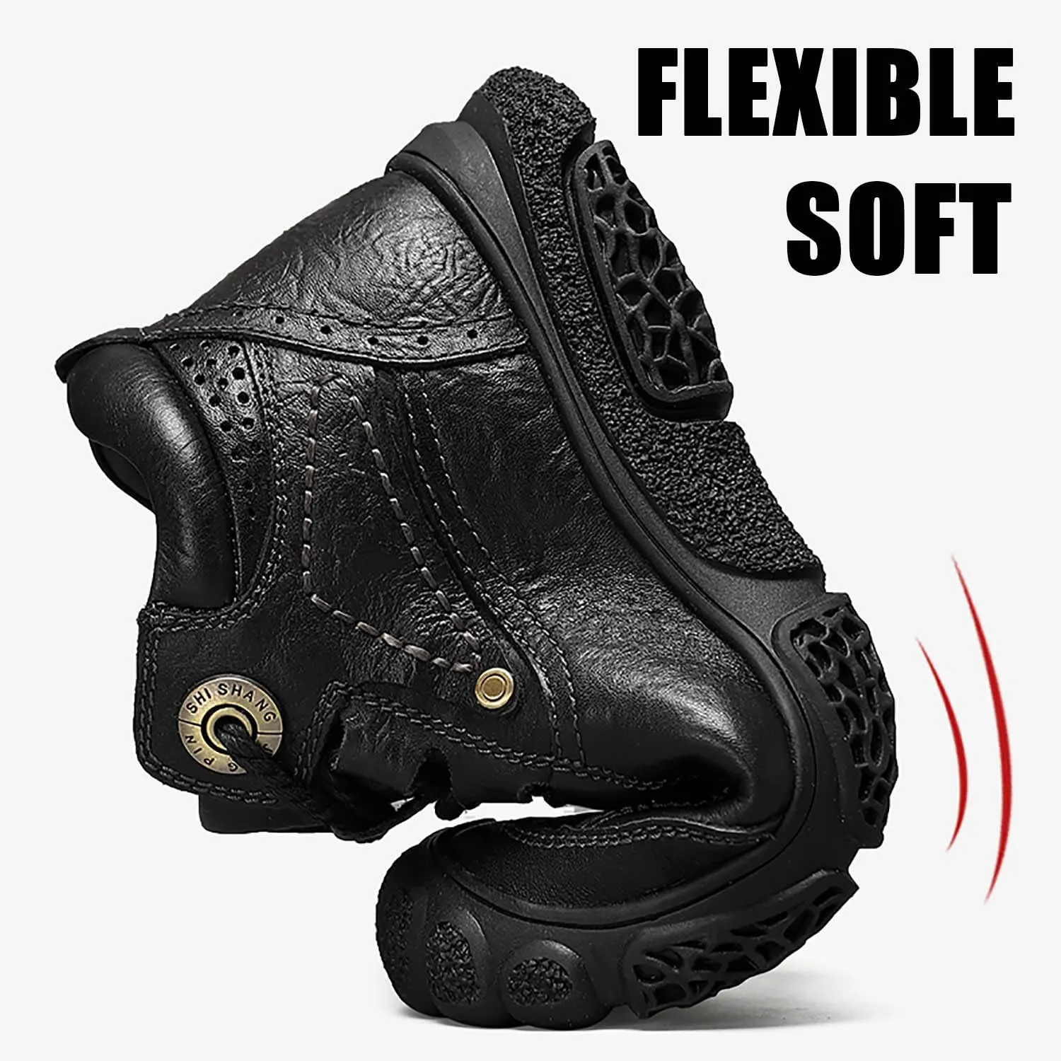 HESBITEUL Men's Leather Chukka Hiking Boots All Seasons for Camping & Driving Ankle Shoes