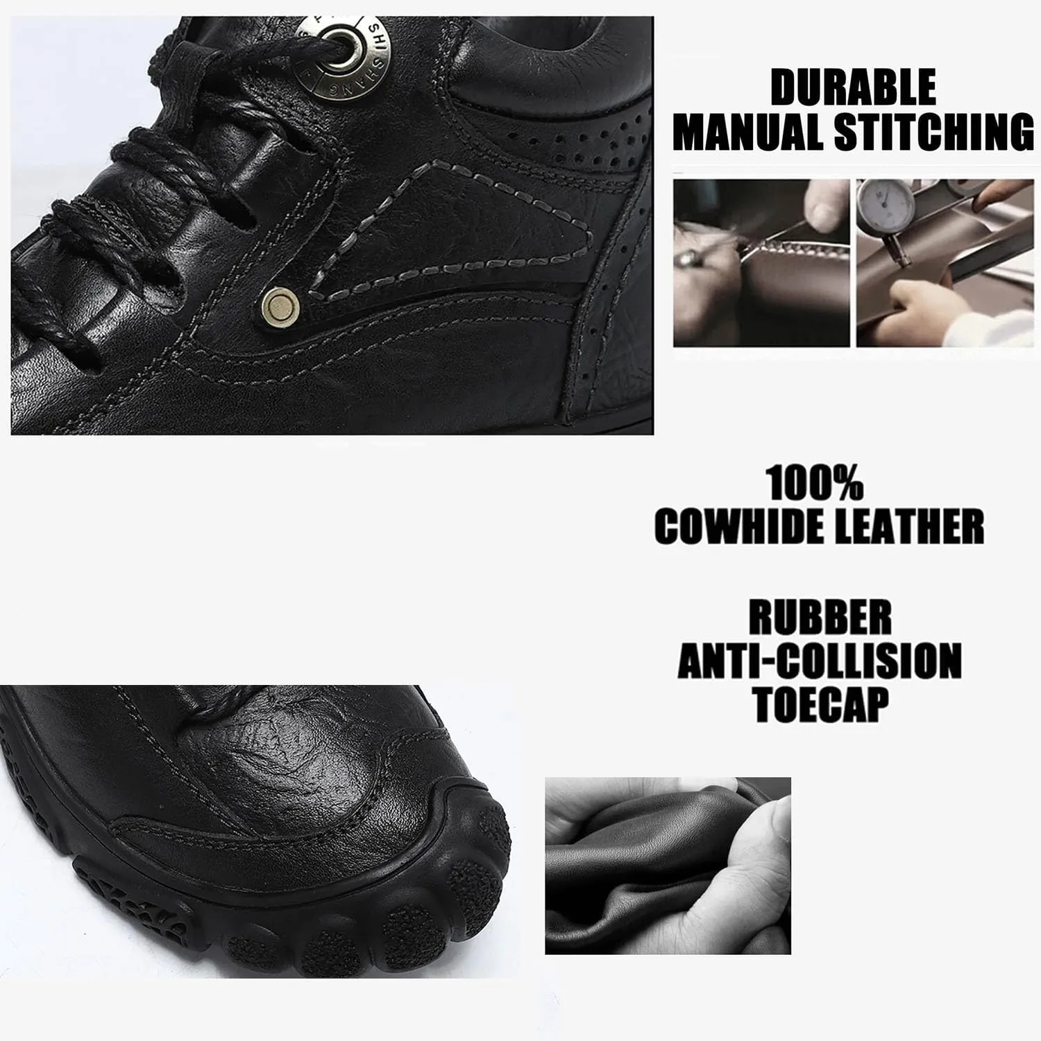 HESBITEUL Men's Leather Chukka Hiking Boots All Seasons for Camping & Driving Ankle Shoes
