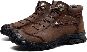 HESBITEUL Men's Leather Chukka Hiking Boots All Seasons for Camping & Driving Ankle Shoes