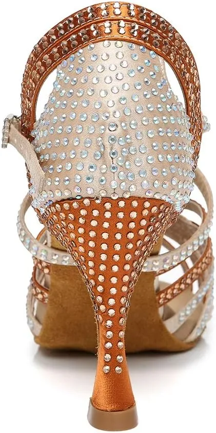 HROYL Women's Rhinestone Ballroom Dance Shoes Latin Salsa Performance Wedding Party Dance Heels,YCL450