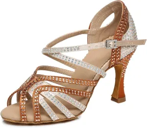 HROYL Women's Rhinestone Ballroom Dance Shoes Latin Salsa Performance Wedding Party Dance Heels,YCL450