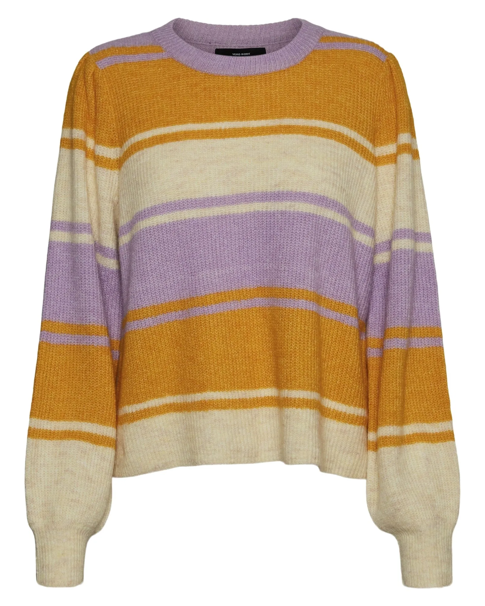 Katrina Stripe Balloon Sleeve Sweater | Tan / Lilac