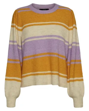 Katrina Stripe Balloon Sleeve Sweater | Tan / Lilac