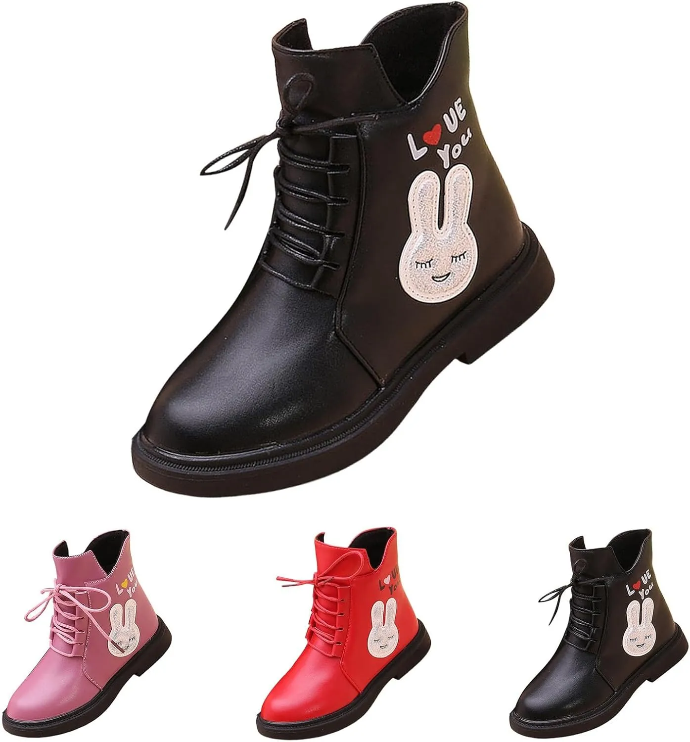 Kids Girls PU Leather Short Boots Lightweight Comfortable Side Zipper Puffy Ankle Booties Leather Boots