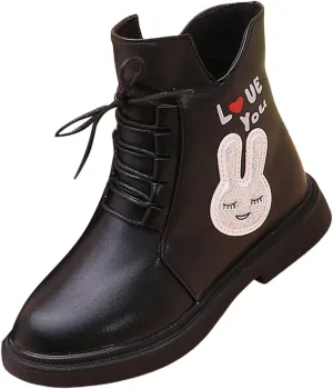 Kids Girls PU Leather Short Boots Lightweight Comfortable Side Zipper Puffy Ankle Booties Leather Boots