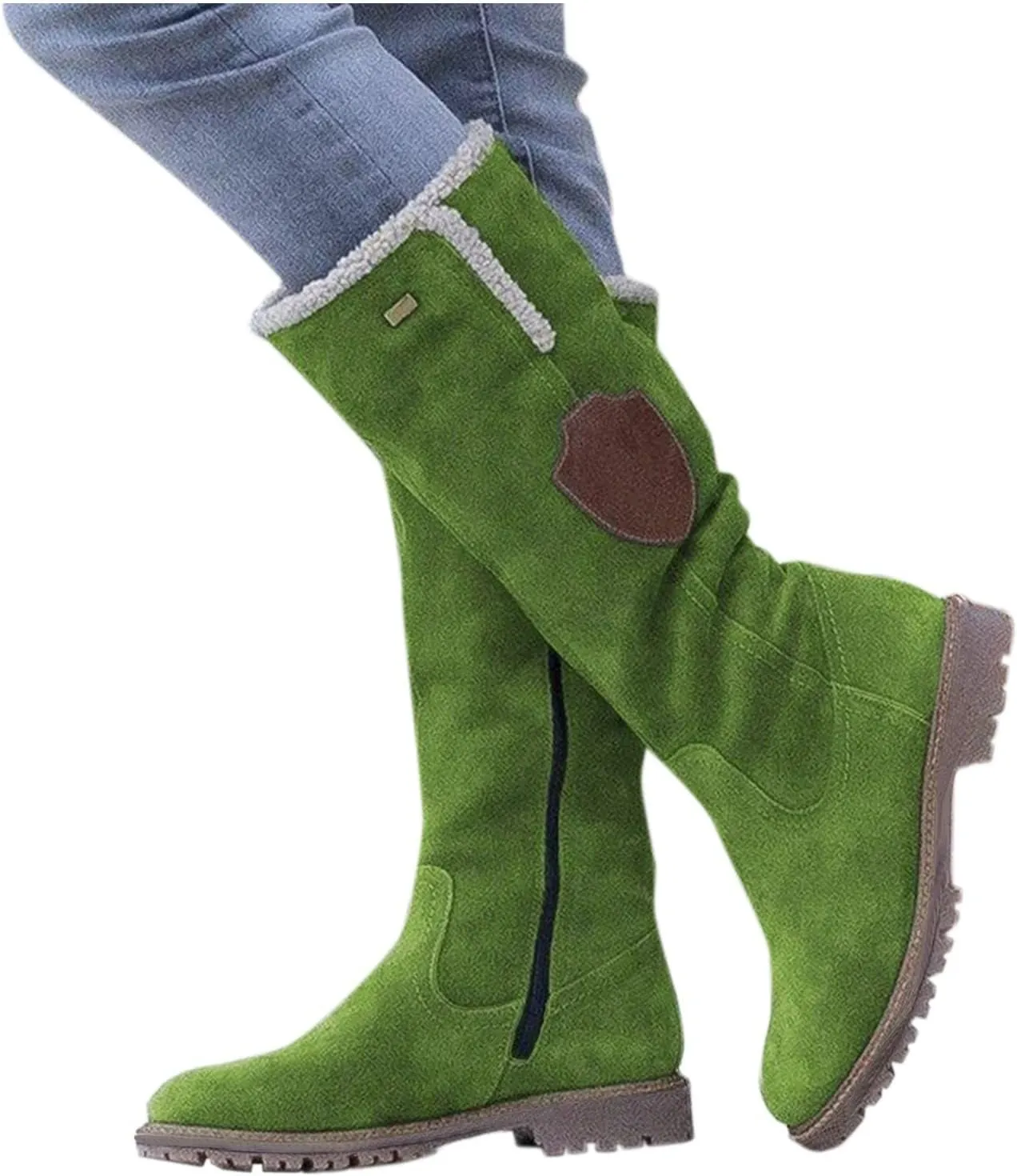 Knee High Boots For Women Girls Fashion Casual Fleece Lined Warm Low Heels Winter Snow Boots With Side Zipper