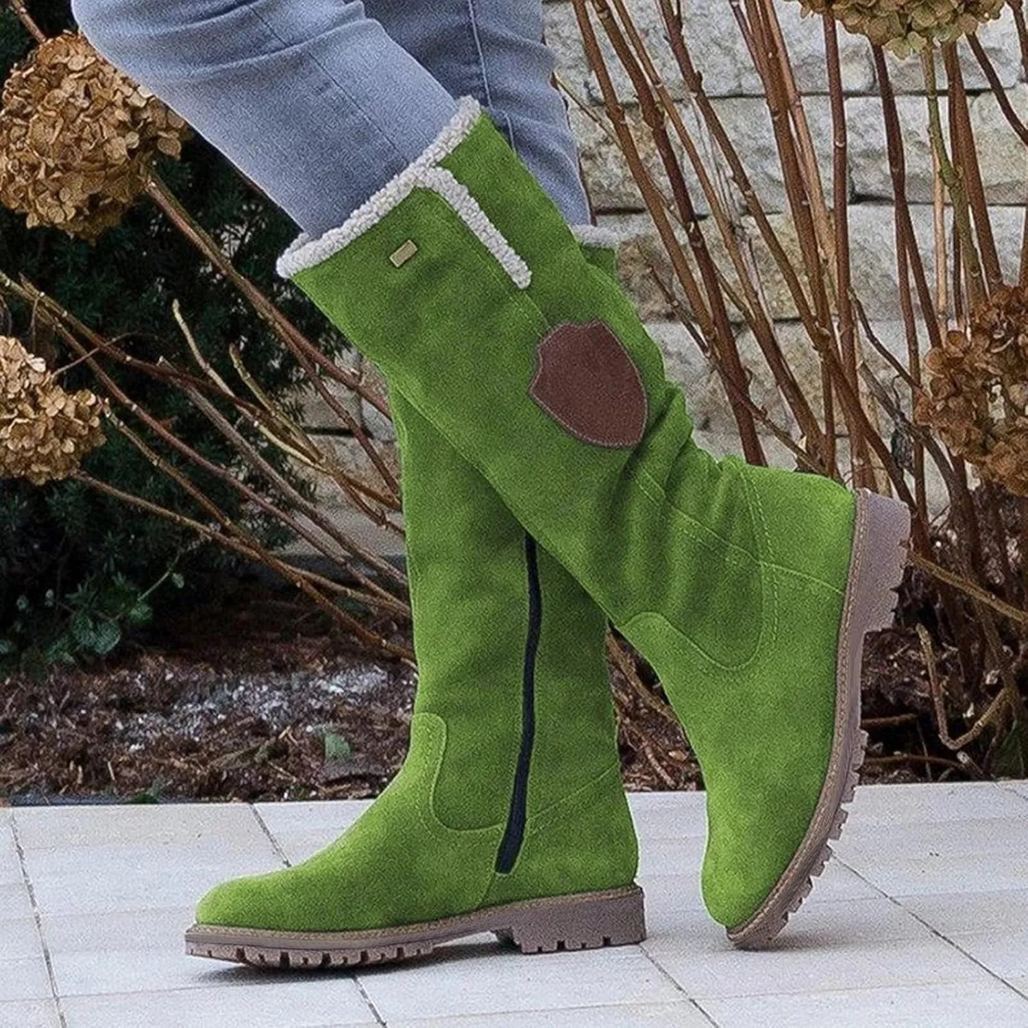 Knee High Boots For Women Girls Fashion Casual Fleece Lined Warm Low Heels Winter Snow Boots With Side Zipper