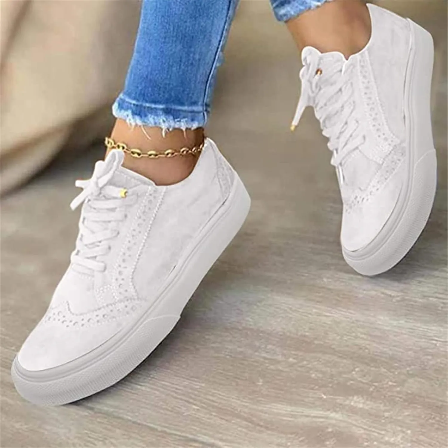 Ladmiple Sneakers For Women Slip On Wide Width Casual Lace Up Canvas Walking Shoes Dressy Summer Fashion Flats Loafers