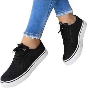 Ladmiple Sneakers For Women Slip On Wide Width Lace-up Casual Canvas Walking Shoes Fashion Casual Summer Flats Loafers