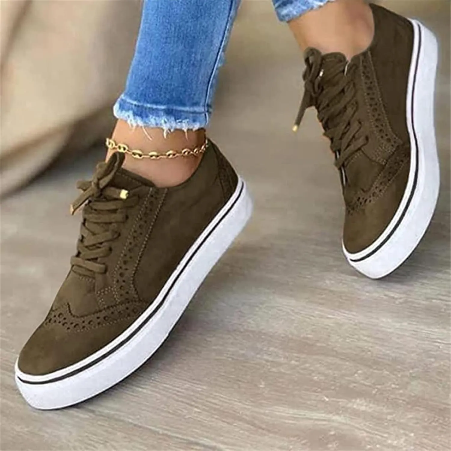 Ladmiple Sneakers For Women Slip On Wide Width Lace-up Casual Canvas Walking Shoes Fashion Casual Summer Flats Loafers