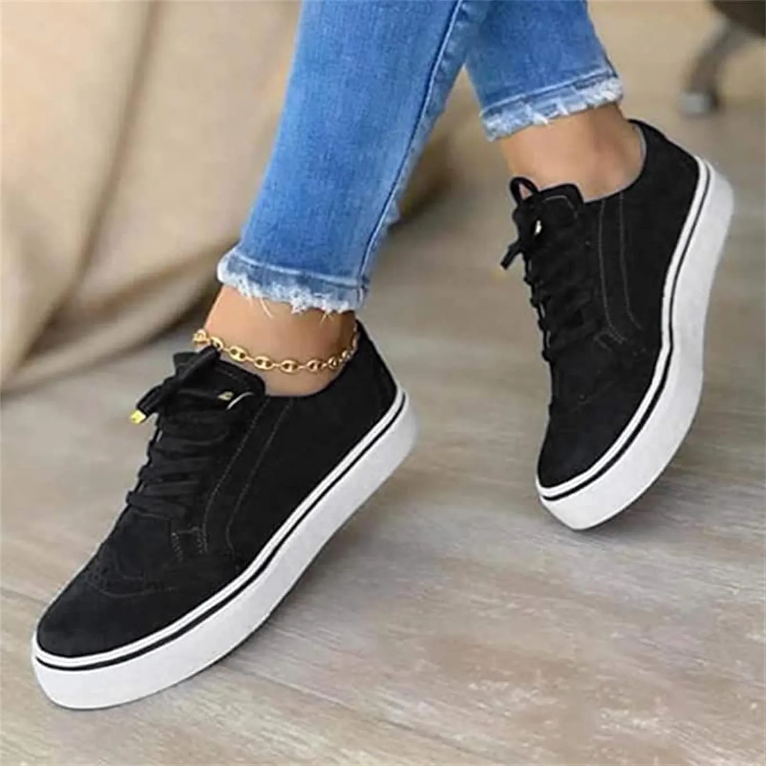Ladmiple Sneakers For Women Slip On Wide Width Lace-up Casual Canvas Walking Shoes Fashion Casual Summer Flats Loafers