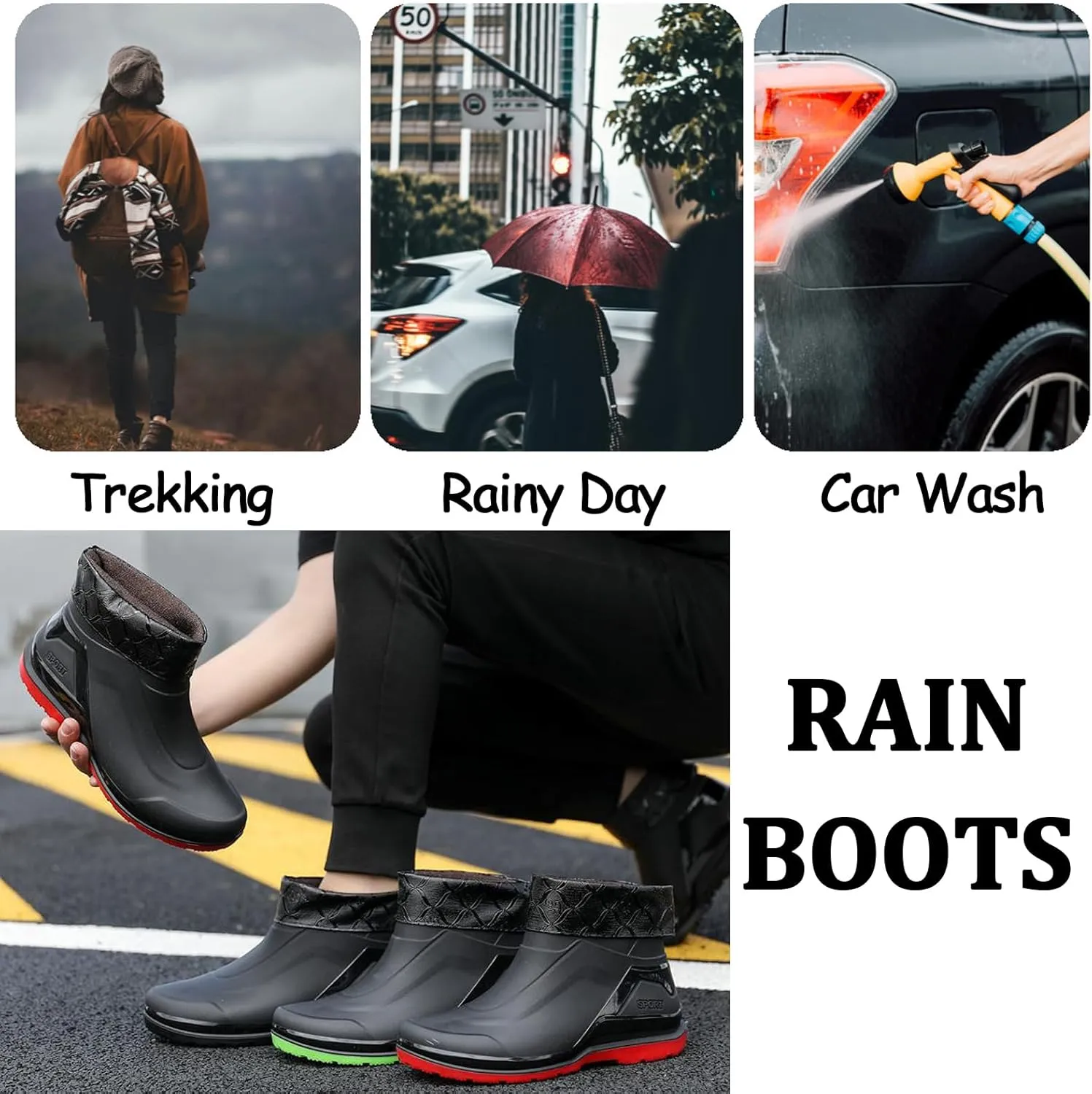 Men Rain Boots Waterproof Ankle Boots Outdoor Garden Shoes