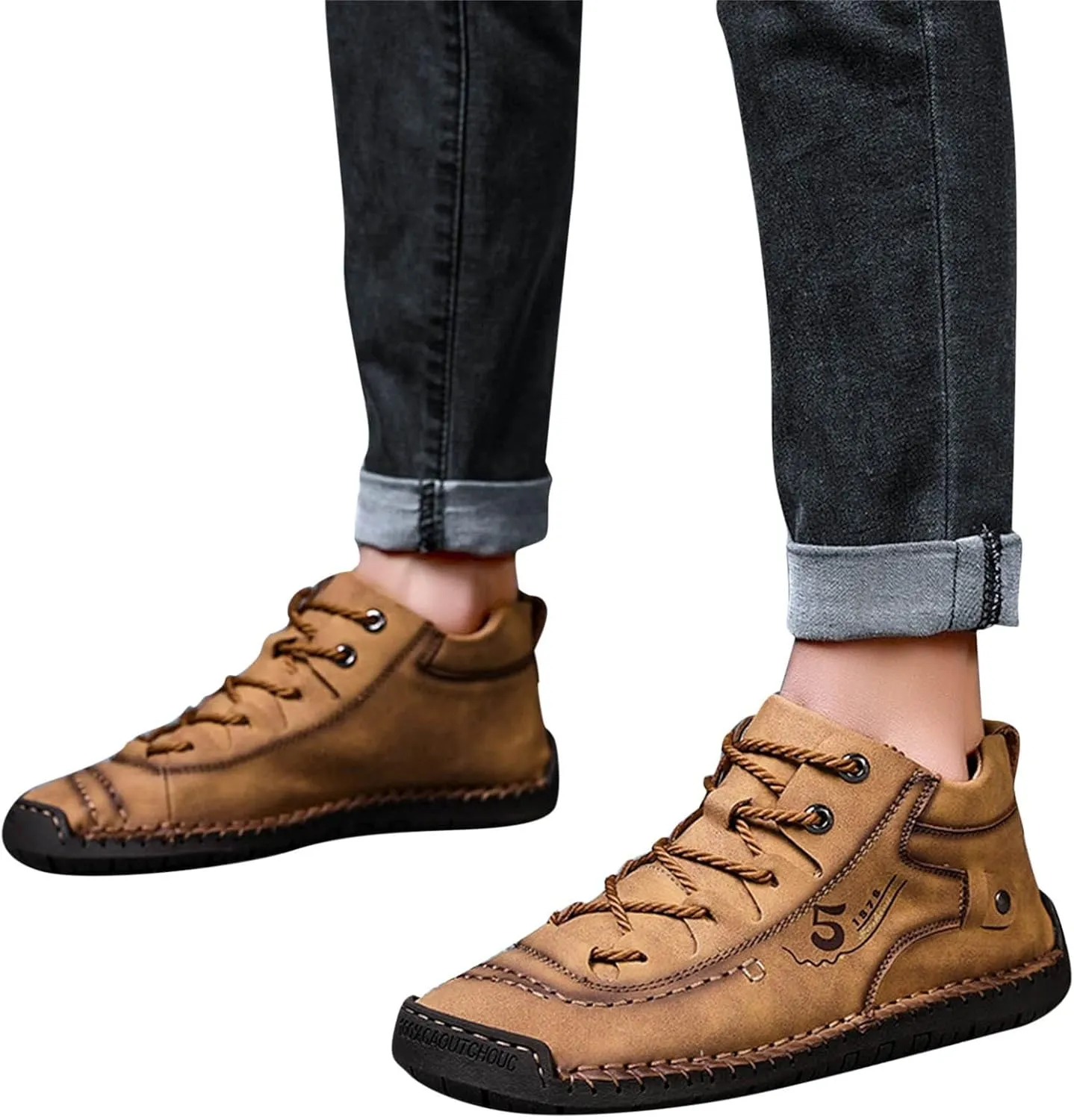 Men Shoes Dress Leather Soles Fashion Summer and Autumn Men Leather Shoes Flat Soft Bottom Comfortable Mid Top Lace Up Casual Men Leather Chukka Boot