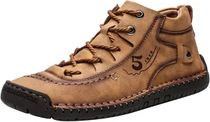 Men Shoes Dress Leather Soles Fashion Summer and Autumn Men Leather Shoes Flat Soft Bottom Comfortable Mid Top Lace Up Casual Men Leather Chukka Boot