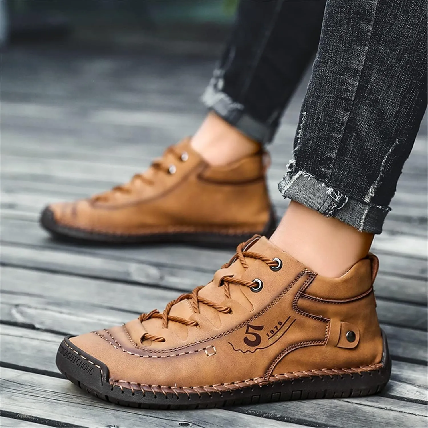 Men Shoes Dress Leather Soles Fashion Summer and Autumn Men Leather Shoes Flat Soft Bottom Comfortable Mid Top Lace Up Casual Men Leather Chukka Boot