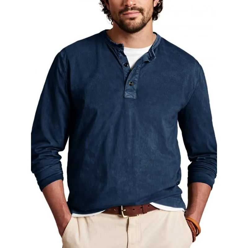 Men's Casual Solid Color Henley Collar Slim Fit Long Sleeve T-Shirt 39494001M