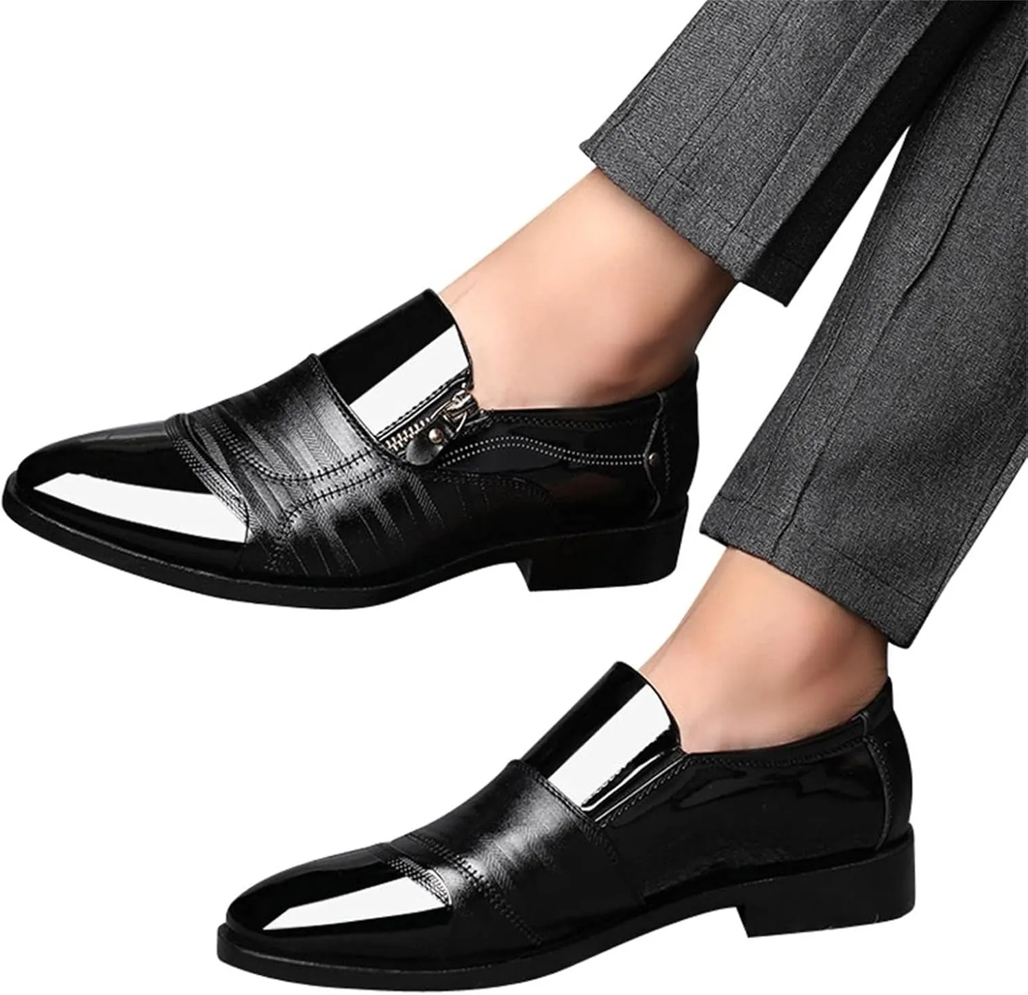 Mens Classic Leather Shoes Classical Style Men's Breathable Hollow Business Casual Pointed Shoes Leather Cap