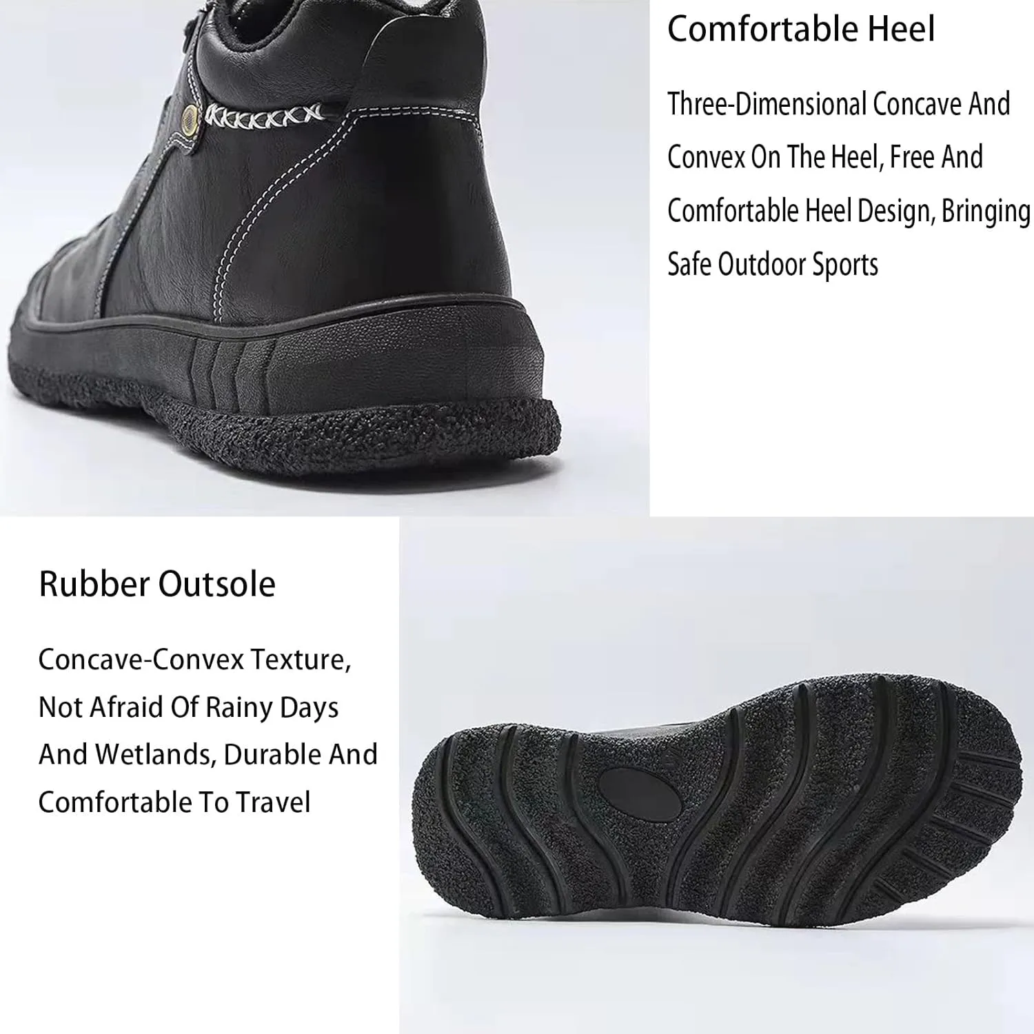 Men's Fur Lined Pu Leather Waterproof Ankle Snow Boots,Outdoor Lace Baotou Non-Slip Hiking Hiking Shoes