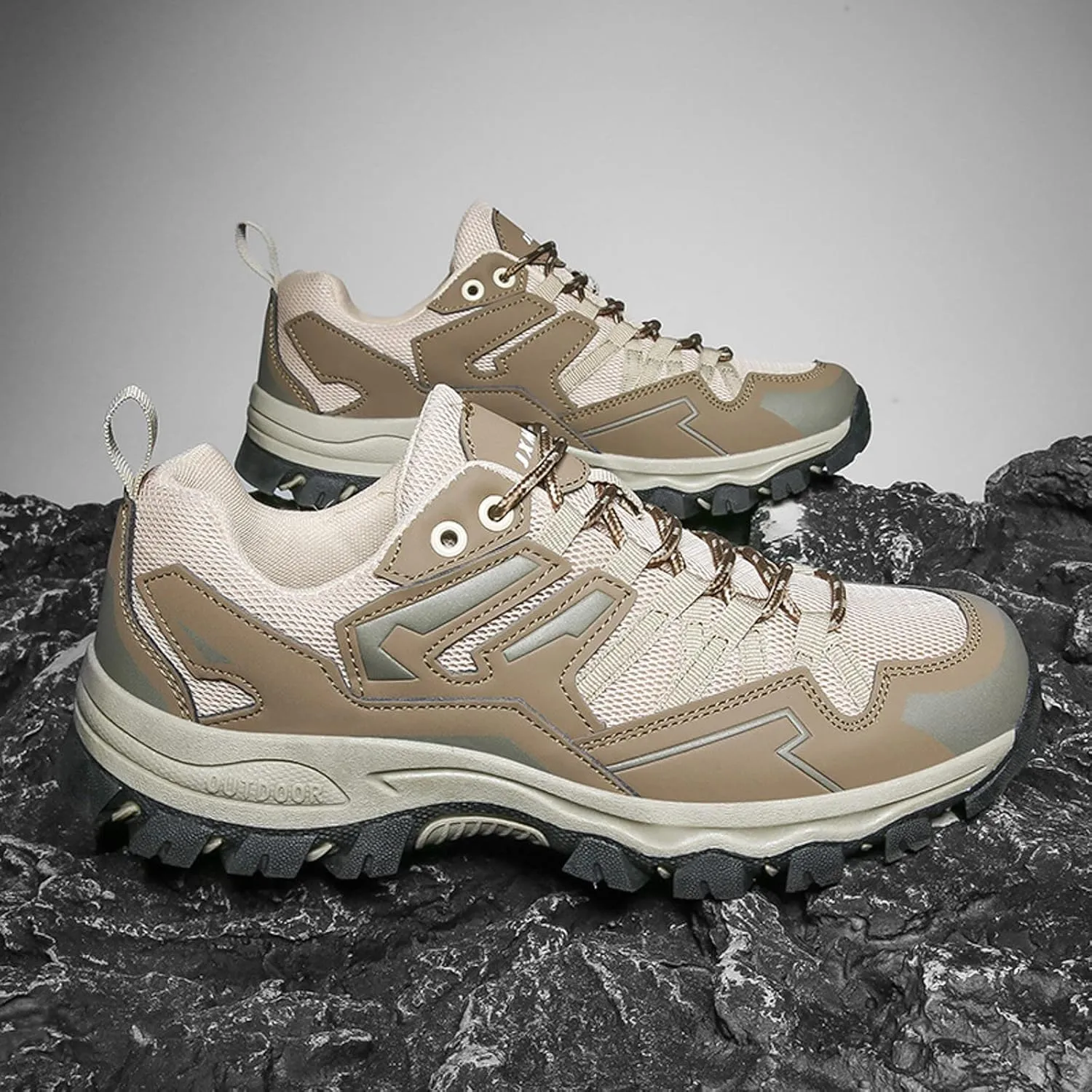 Mens Hiking Boots Outdoor Ankle Booties Leather Walking Lace Up Lightweight Trekking Shoes Breathable Work Walking Trekking