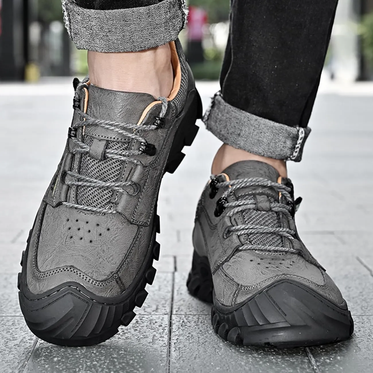 Mens Hiking Shoes Waterproof Breathable Lightweight Leather Hiking Boots Outdoor Training Trekking Shoes
